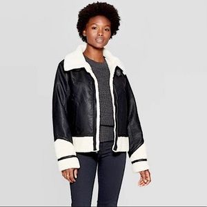 Faux Leather Sherpa Moto Jacket